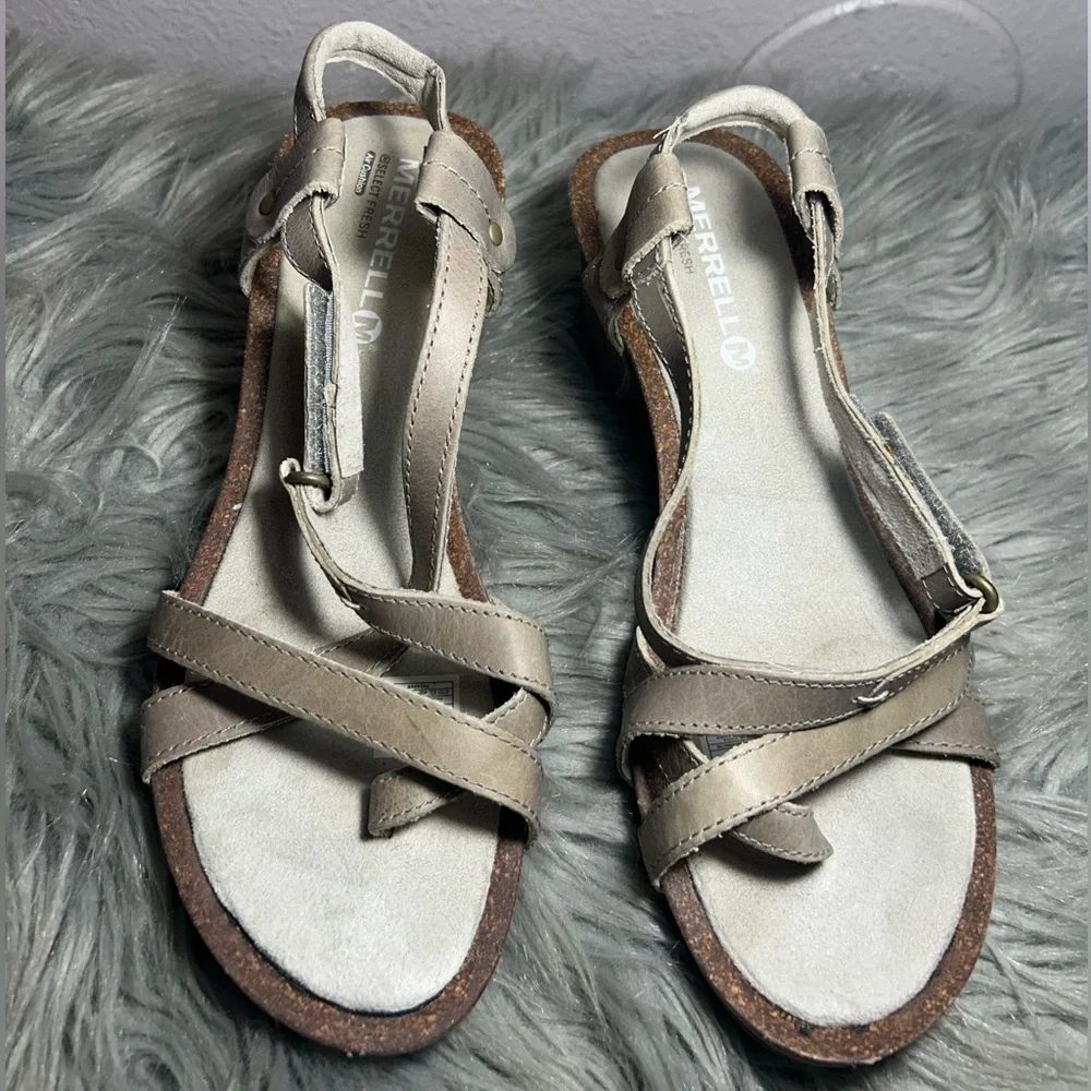 Merrell Revalli Aura Wedge Sandal - Women's Taupe Strappy Sandals Size 7 - Picture 3 of 11